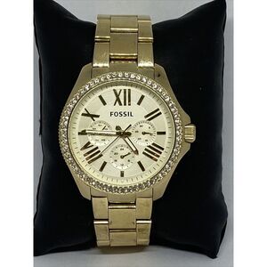 Fossil AM4482 Women Stainless Steel Gold Analog Dial Quartz Genuine Watch QB518
